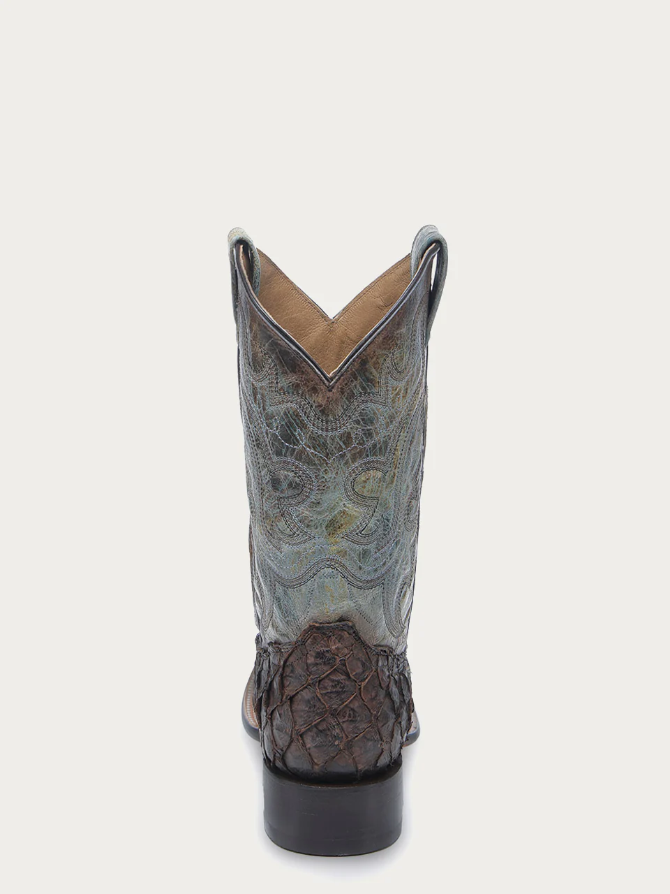 B5023 - MEN'S TOBACCO FISH PIRARUCU FADED TURQUOISE WIDE SQUARE TOE COWBOY BOOT - Image 5