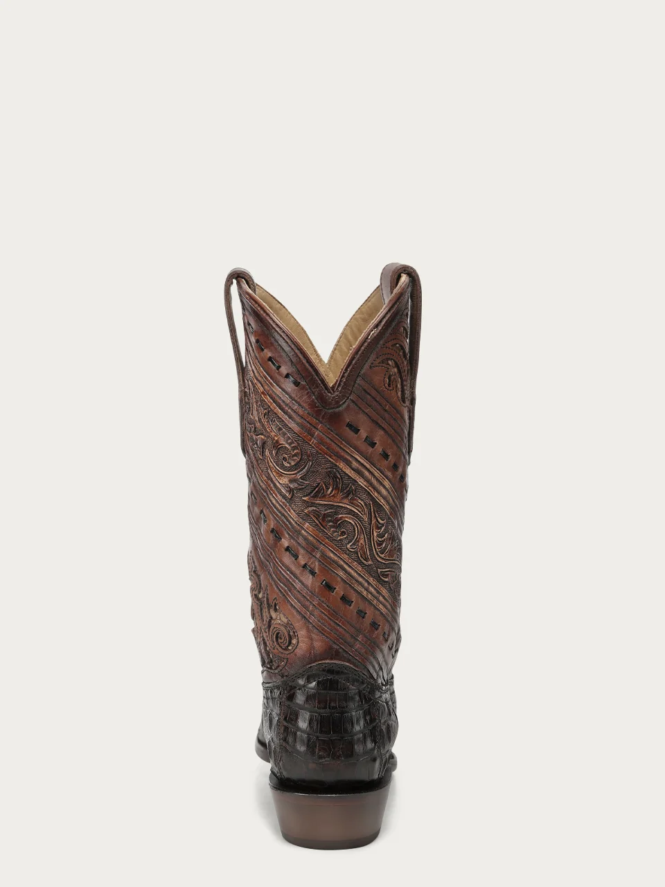 A5100 - MEN'S TOOLED AND HANDWOVEN HONEY ALLIGATOR NARROW SQUARE TOE COWBOY BOOT - Image 10