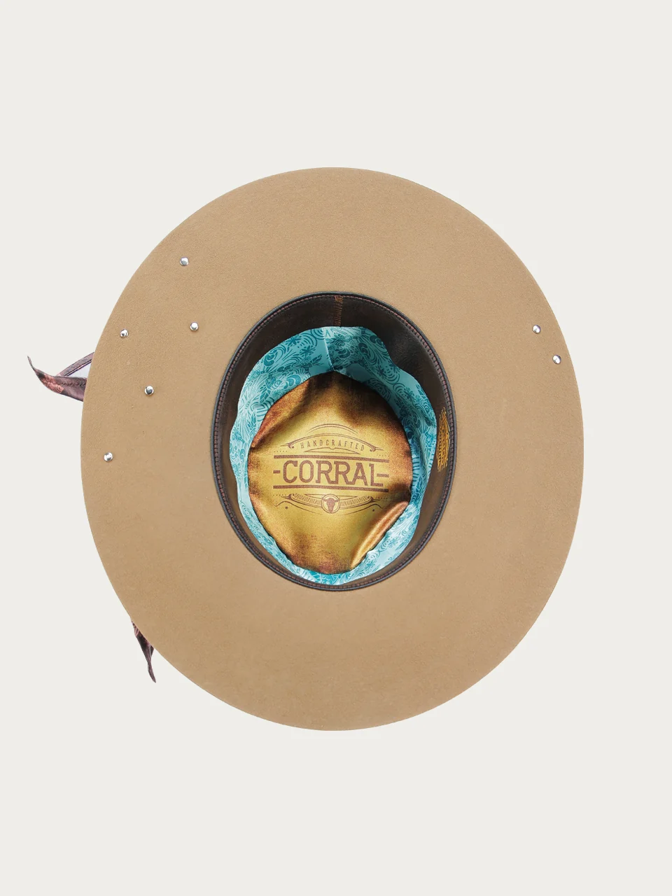 H0014 - SAND COWGIRL HAT WITH FABRIC HATBAND WITH CONCHOS - Image 4