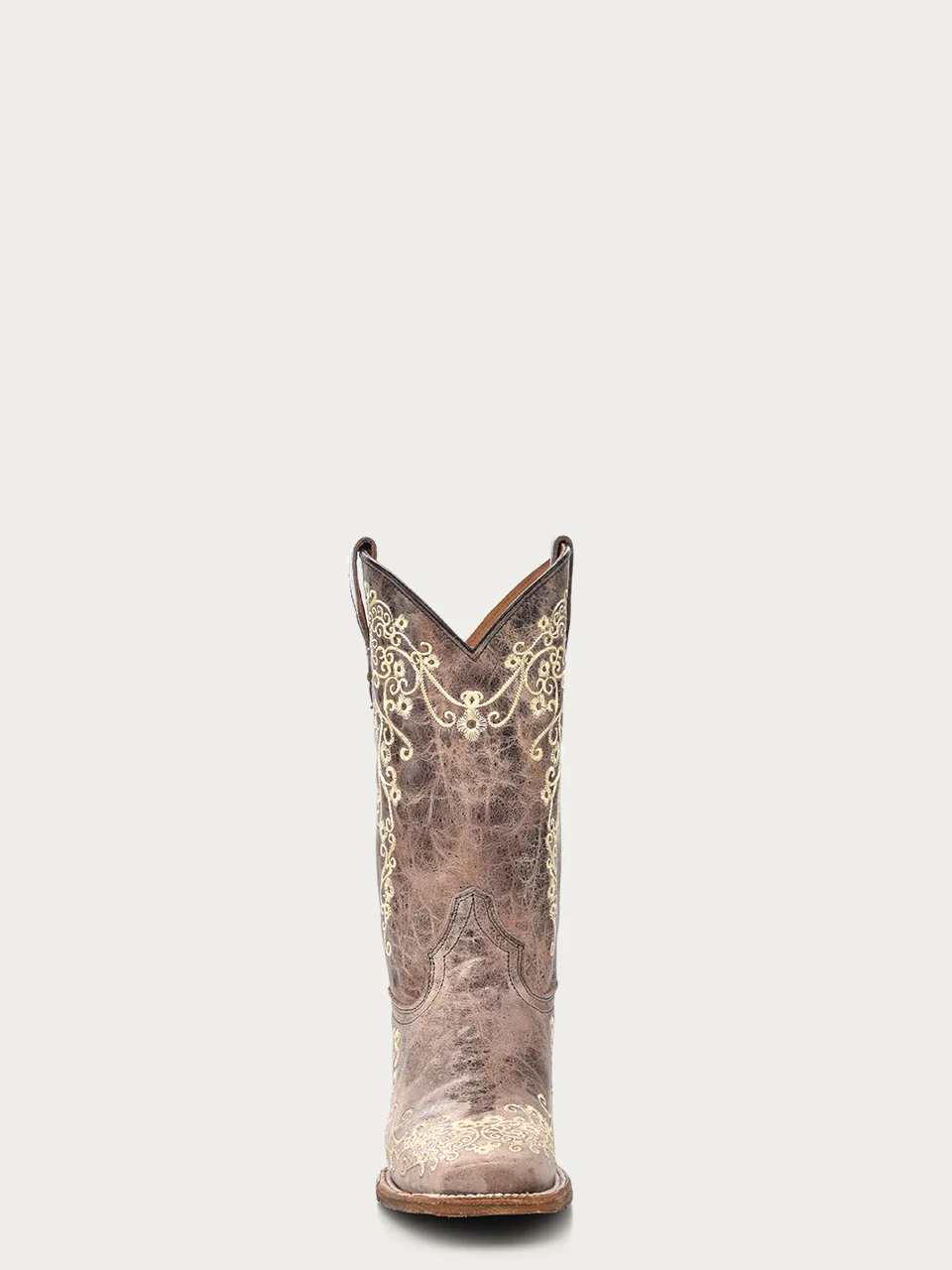 A2980 - TEEN'S BONE COLOR FLORAL EMBROIDERY SQUARE TOE COWBOY BOOT - Image 4