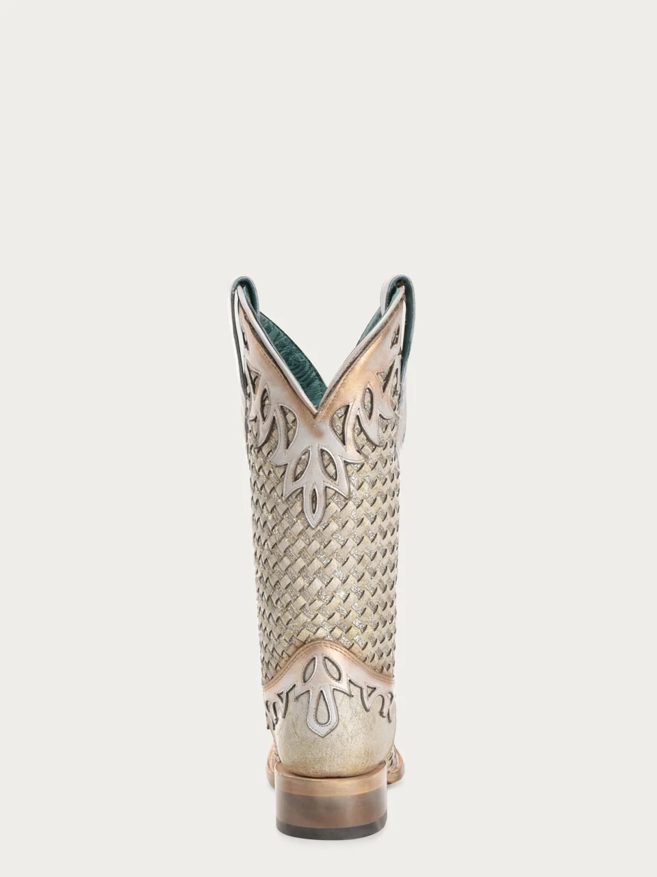 A4524 - WOMEN'S WHITE GLITTER WOVEN OVERLAY SQUARE TOE COWBOY BOOT - Image 4