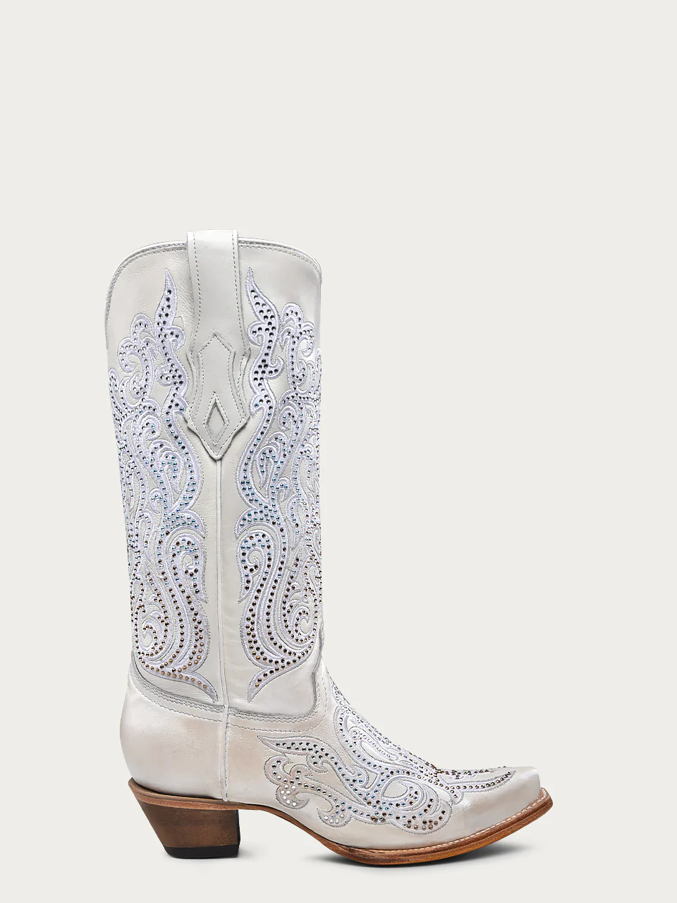 C4103 - WOMEN'S WHITE OVERLAY EMBROIDERY AND CRYSTALS SNIP TOE BOOT - Image 3