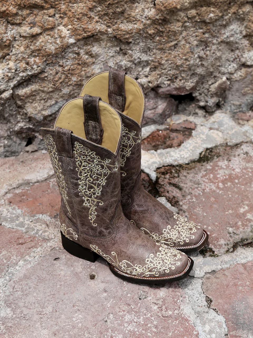 A2663 - WOMEN'S BONE COLOR FLORAL EMBROIDERY SQUARE TOE COWBOY BOOT - Image 2