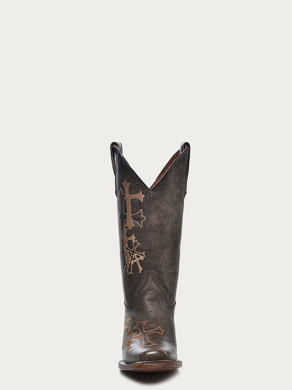 L5042 - WOMEN BROWN AND BEIGE SIDE CROSS EMBROIDERY SQUARE TOE CIRCLE G COWBOY BOOT - Image 3