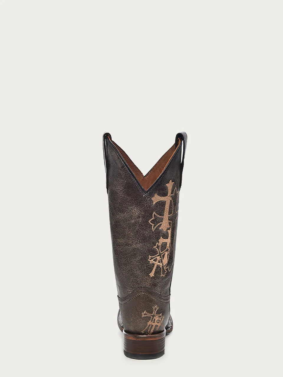 L5042 - WOMEN BROWN AND BEIGE SIDE CROSS EMBROIDERY SQUARE TOE CIRCLE G COWBOY BOOT - Image 4
