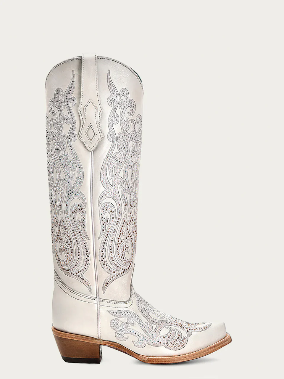 C4099 - WOMEN'S WHITE OVERLAY WITH CRYSTALS TALL TOP SNIP TOE COWBOY BOOT - Image 3