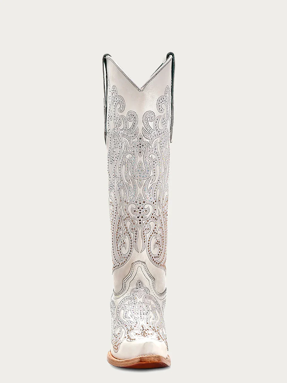 C4099 - WOMEN'S WHITE OVERLAY WITH CRYSTALS TALL TOP SNIP TOE COWBOY BOOT - Image 4