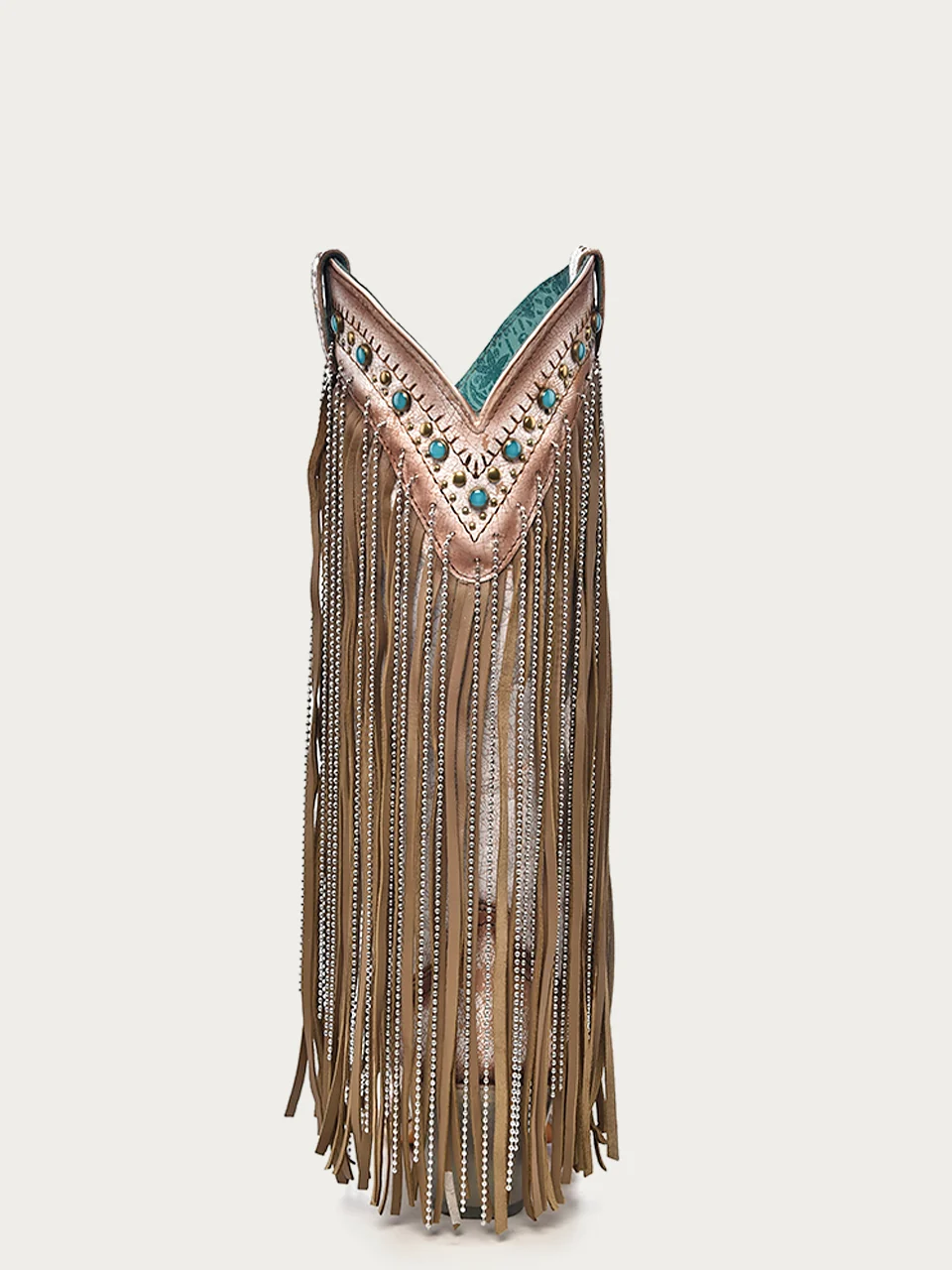 C4088 - WOMEN'S BEIGE EMBROIDERY EAGLE WITH LAMB AND CRYSTALS FRINGE WITH STUDS SNIP TOE COWBOY BOOT - Image 5