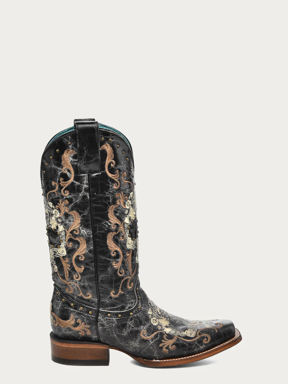 Z5005 - WOMEN'S BLACK AND WHITE FLORAL SUGAR SKULL SQUARE TOE COWBOY BOOT - Image 3