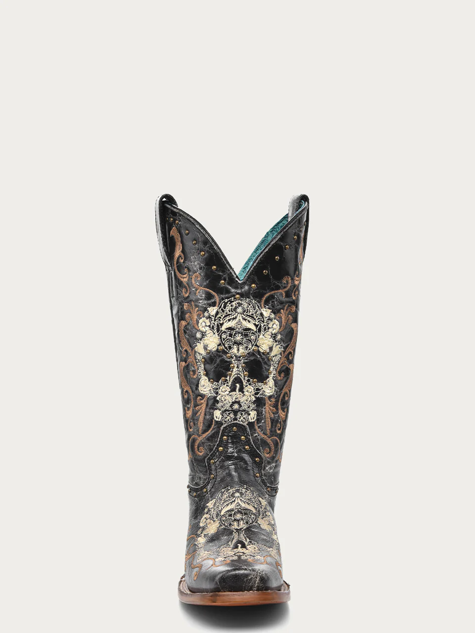 Z5005 - WOMEN'S BLACK AND WHITE FLORAL SUGAR SKULL SQUARE TOE COWBOY BOOT - Image 5