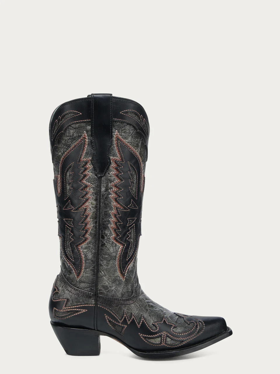 A4888 - WOMEN'S BLACK EAGLE OVERLAY AND EMBROIDERY SNIP TOE COWBOY BOOT - Image 2