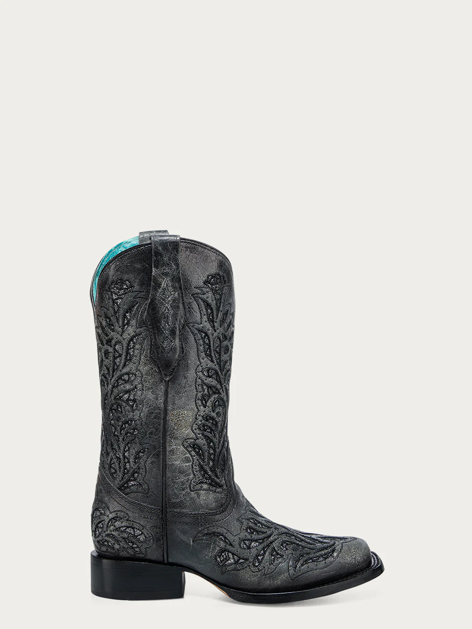 A4876 - WOMEN'S BLACK EMBROIDERY SQUARE TOE COWBOY BOOT - Image 2