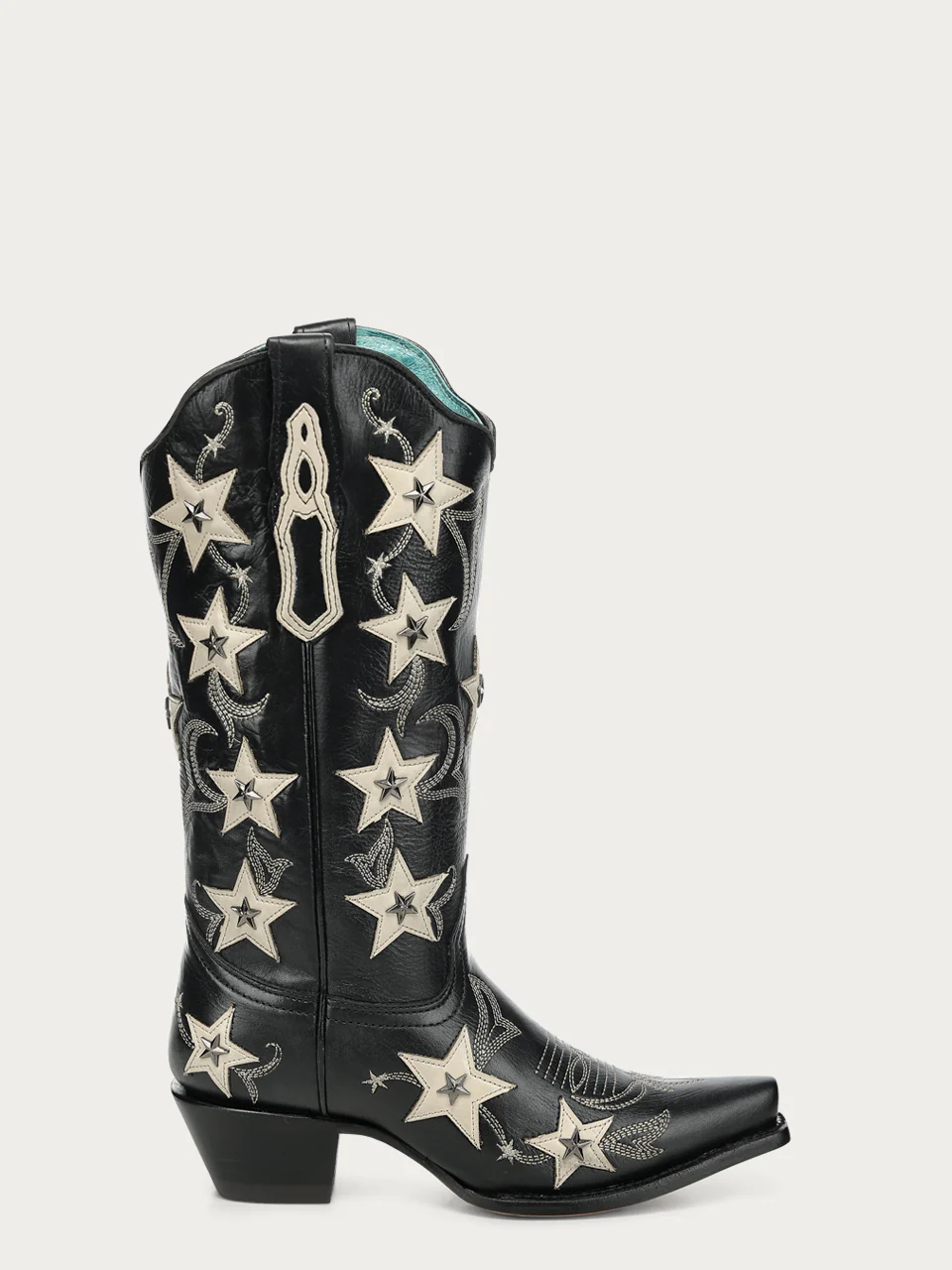 Z5532 - WOMEN'S BLACK EMBROIDERY STARS OVERLAY AND STUDS SNIP TOE COWBOY BOOT - Image 4