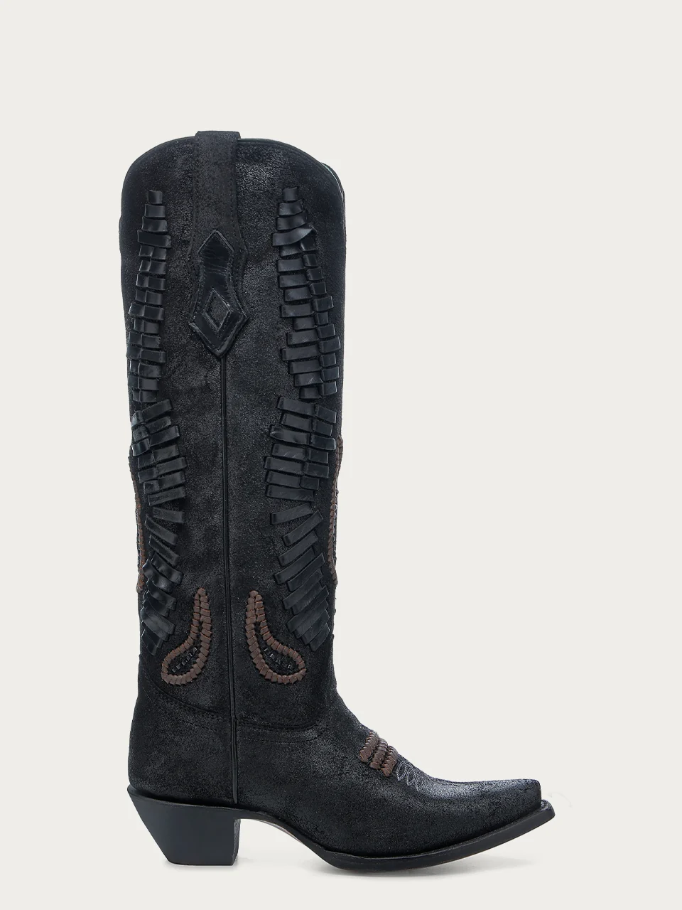A4752 - WOMEN'S BLACK FLORAL EMBROIDERY SNIP TOE TALL TOP COWBOY BOOT - Image 2