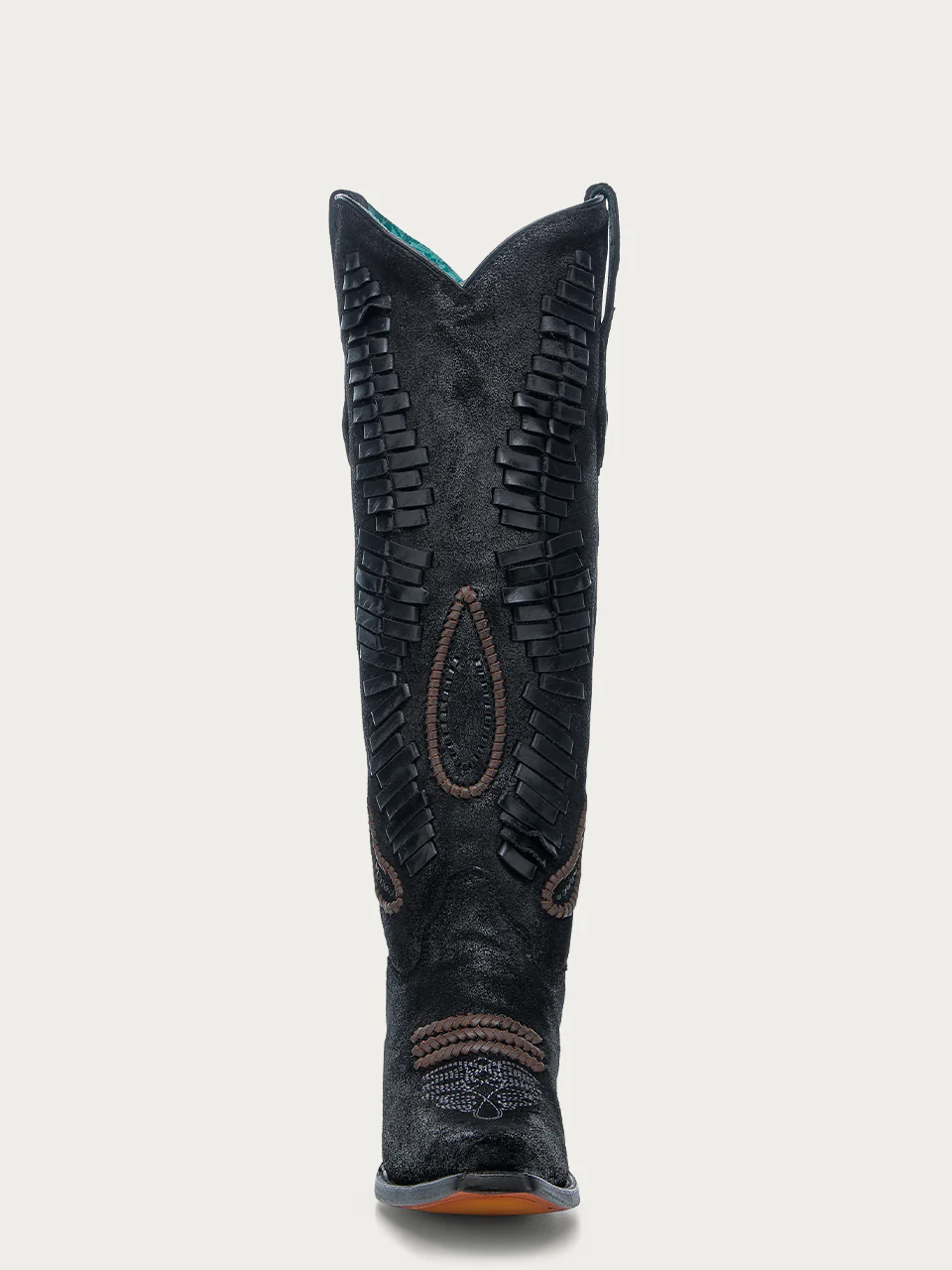 A4752 - WOMEN'S BLACK FLORAL EMBROIDERY SNIP TOE TALL TOP COWBOY BOOT - Image 3