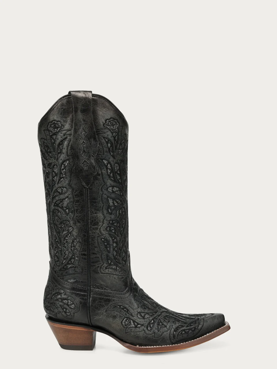 A5095 - WOMEN'S BLACK GLITTER INLAY AND EMBROIDERY SNIP TOE COWBOY BOOT - Image 5