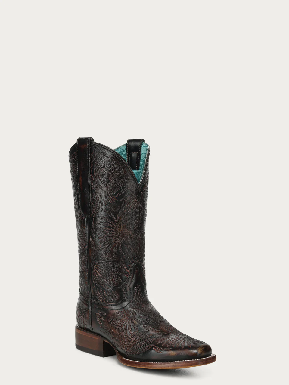 A4848 - WOMEN'S BLACK HONEY FLORAL PETAL EMBROIDERY SQUARE TOE COWBOY BOOTS - Image 3
