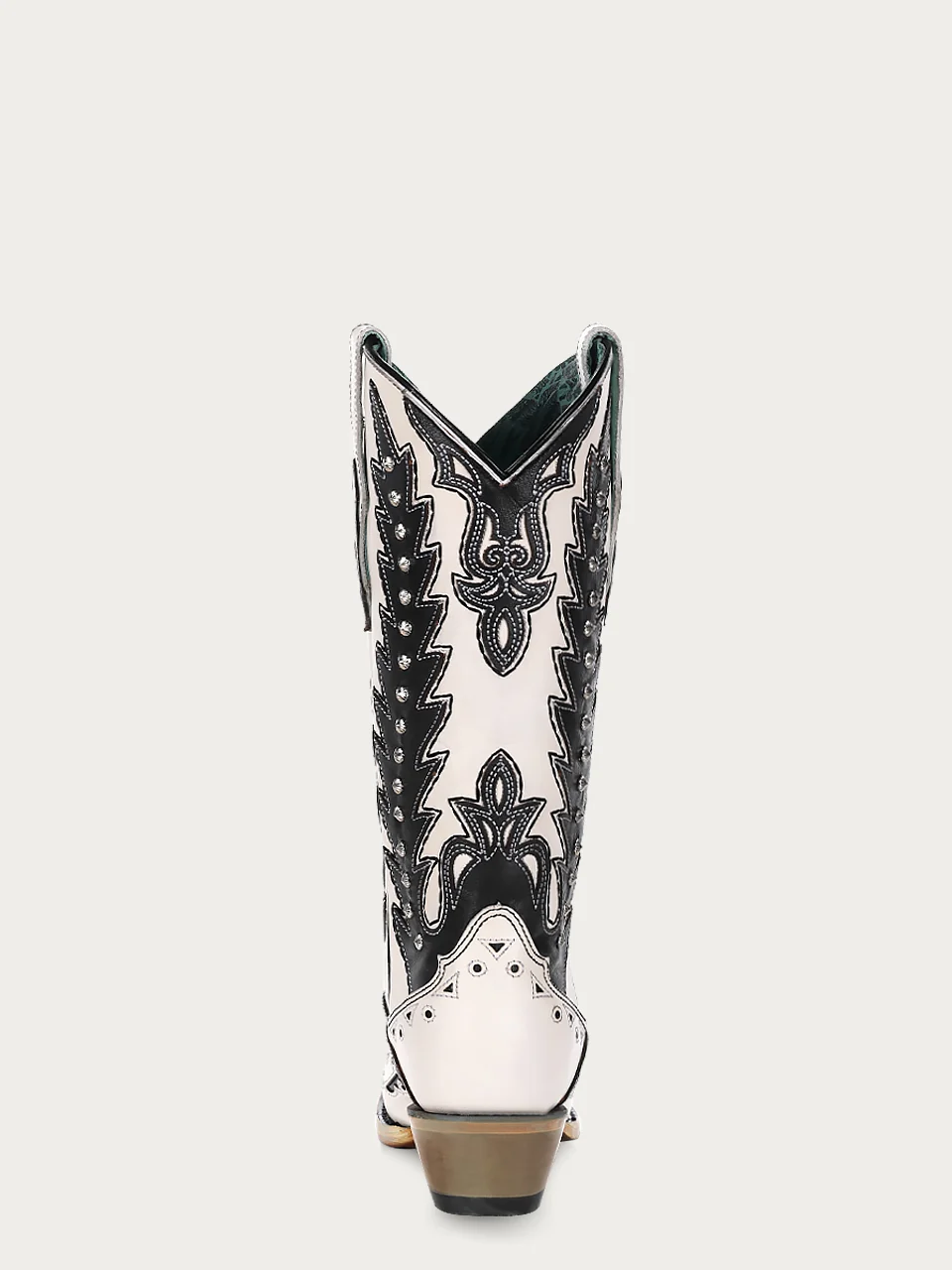 C4160 - WOMEN'S BLACK OVERLAY EMBROIDERY AND STUDS SNIP TOE WHITE COWBOY BOOT - Image 5
