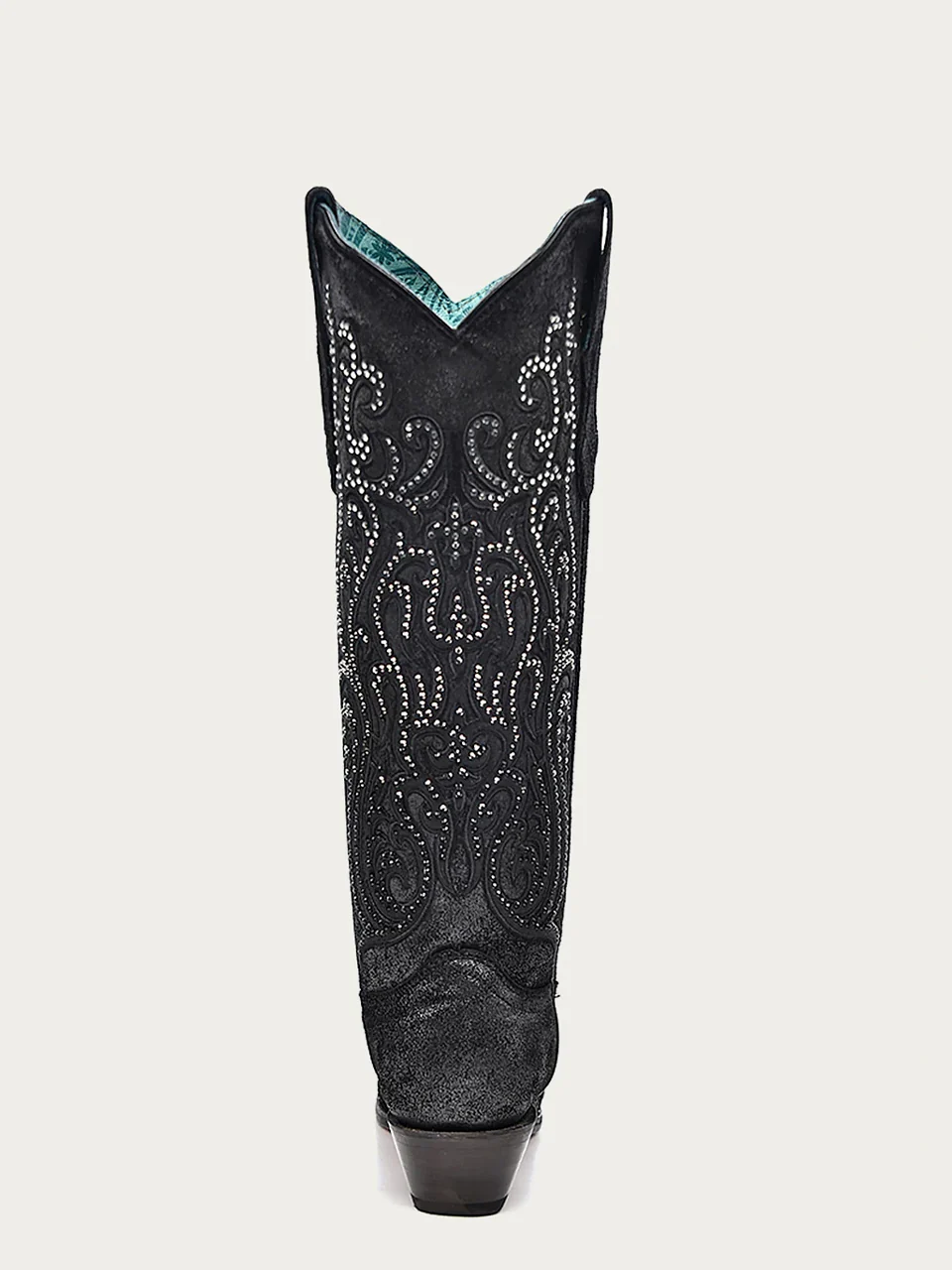 C4097 - WOMEN'S BLACK OVERLAY WITH CRYSTALS TALL TOP SNIP TOE COWBOY BOOT - Image 4