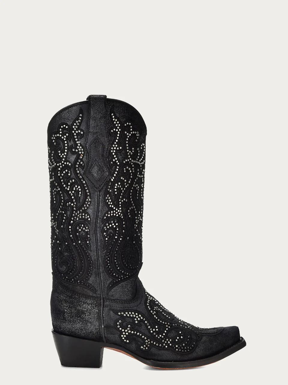 C4100 - WOMEN'S BLACK OVERLAY WITH CRYSTALS TALL TOP SNIP TOE COWBOY BOOT - Image 3