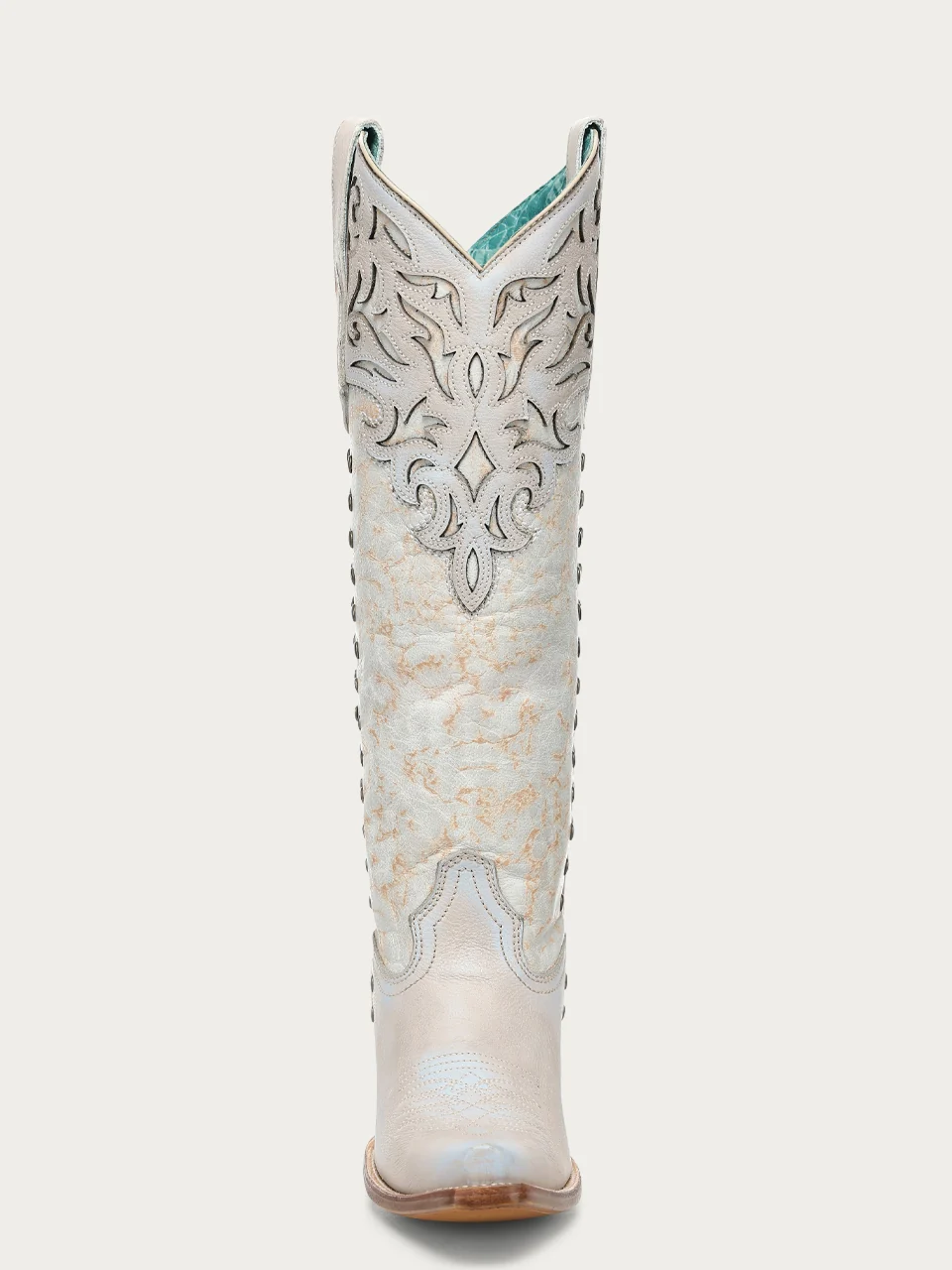 A5016 - WOMEN'S BLUE AND BONE OVERLAY EMBROIDERY AND STUDS TALL TOP SNIP TOE COWBOY BOOT - Image 7