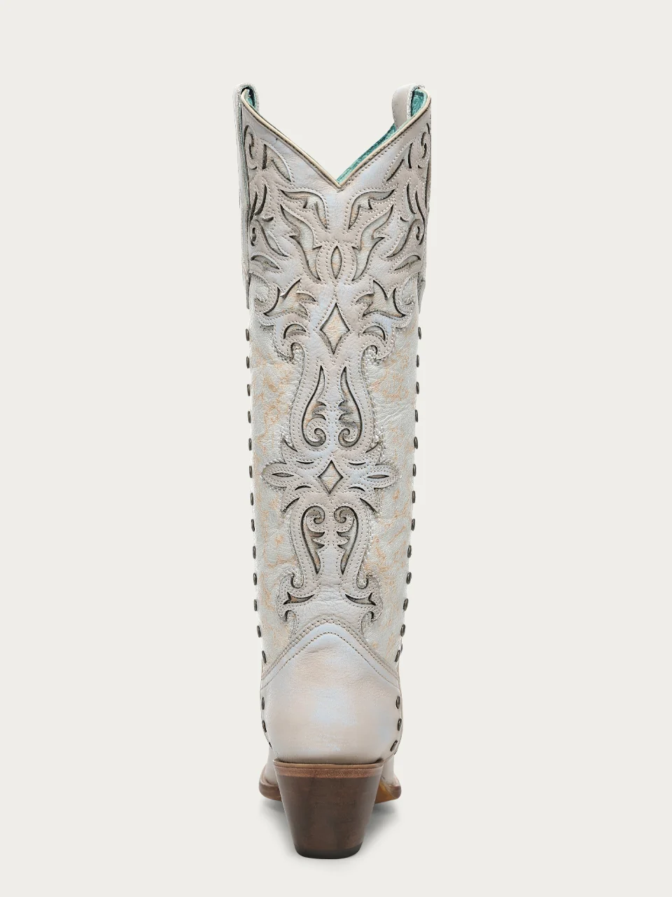 A5016 - WOMEN'S BLUE AND BONE OVERLAY EMBROIDERY AND STUDS TALL TOP SNIP TOE COWBOY BOOT - Image 9