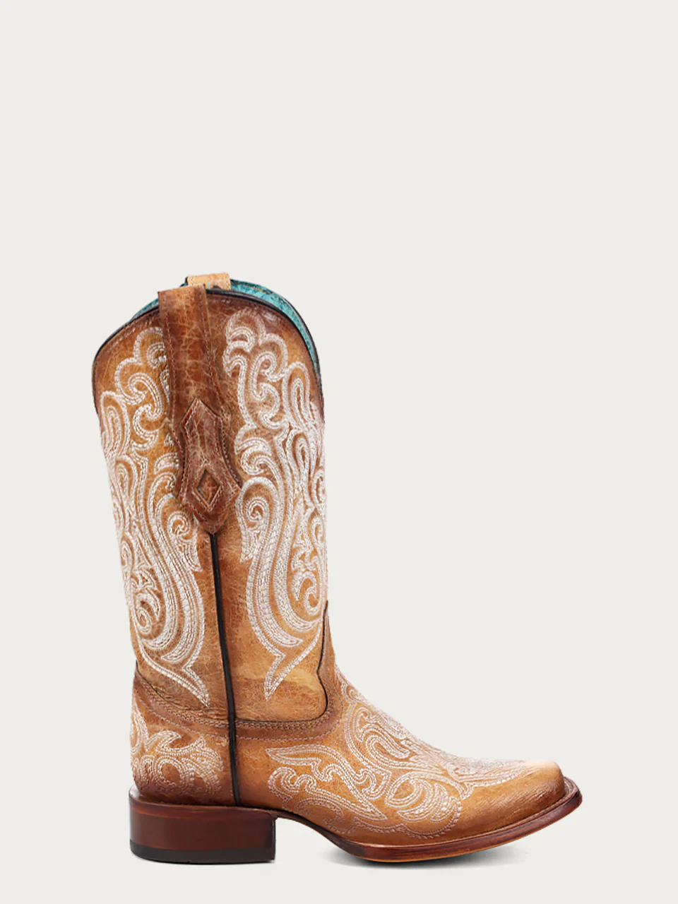 A4580 - WOMEN'S BLUE LUMINESCENT EMBROIDERY STRAW SQUARE TOE COWBOY BOOT - Image 2