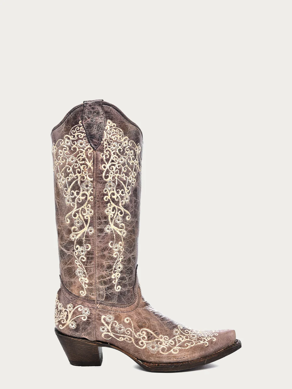 A1094 - WOMEN'S BONE COLOR FLORAL EMBROIDERY COWBOY BOOT - Image 3