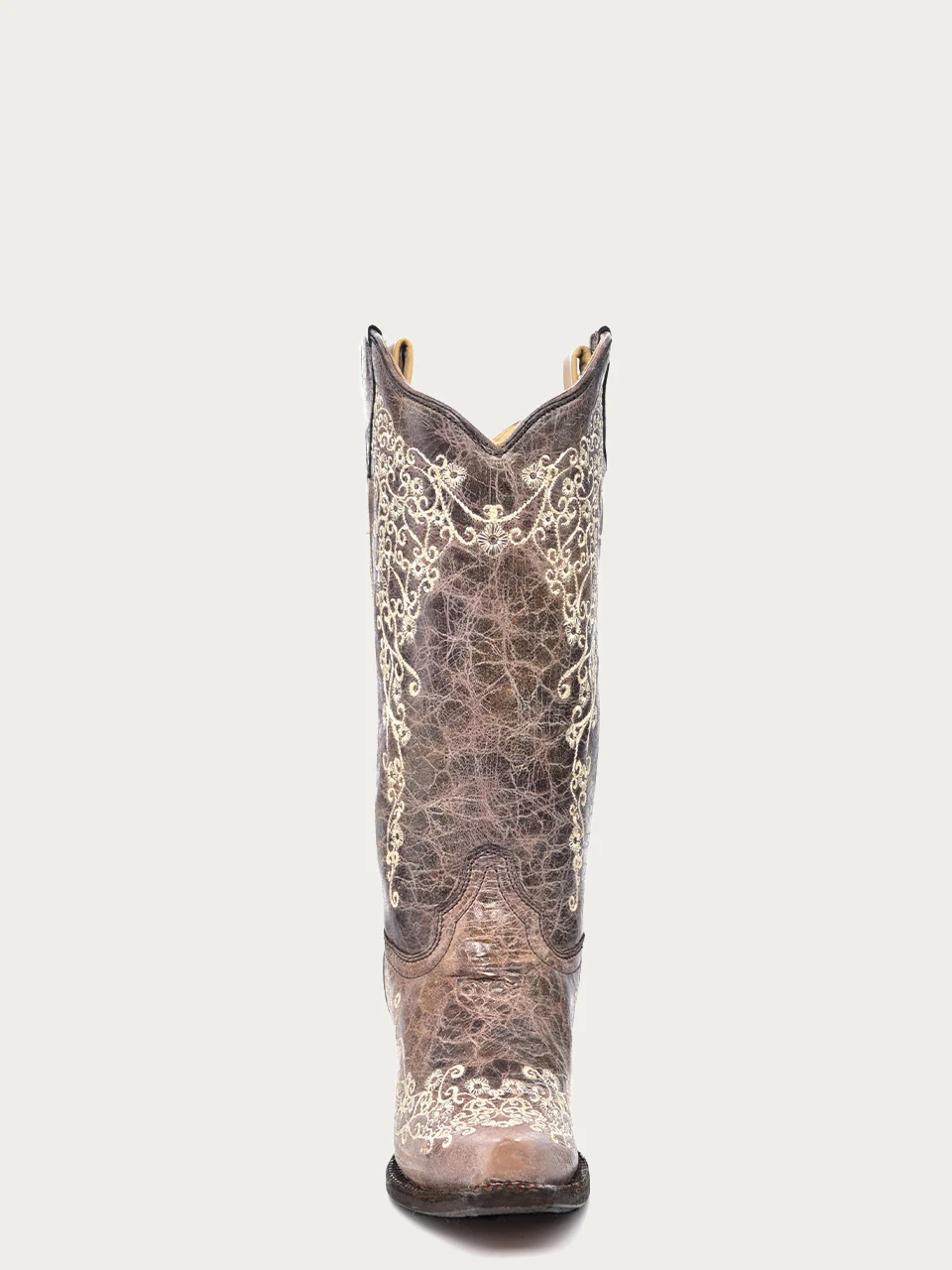A1094 - WOMEN'S BONE COLOR FLORAL EMBROIDERY COWBOY BOOT - Image 4