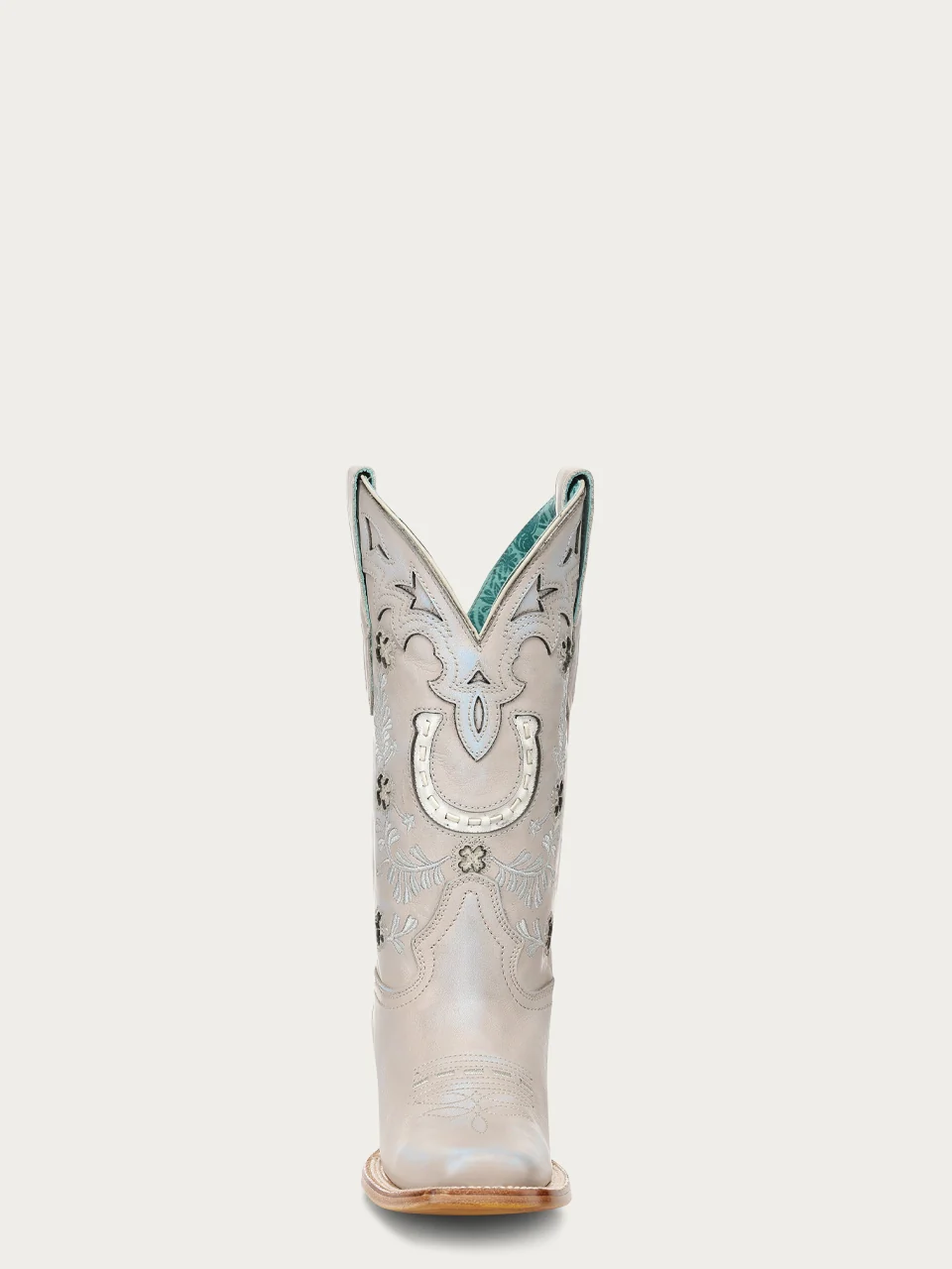 A5068 - WOMEN'S BONE HORSESHOE OVERLAY EMBROIDERY AND HANDWOVEN SQUARE TOE COWBOY BOOT - Image 6