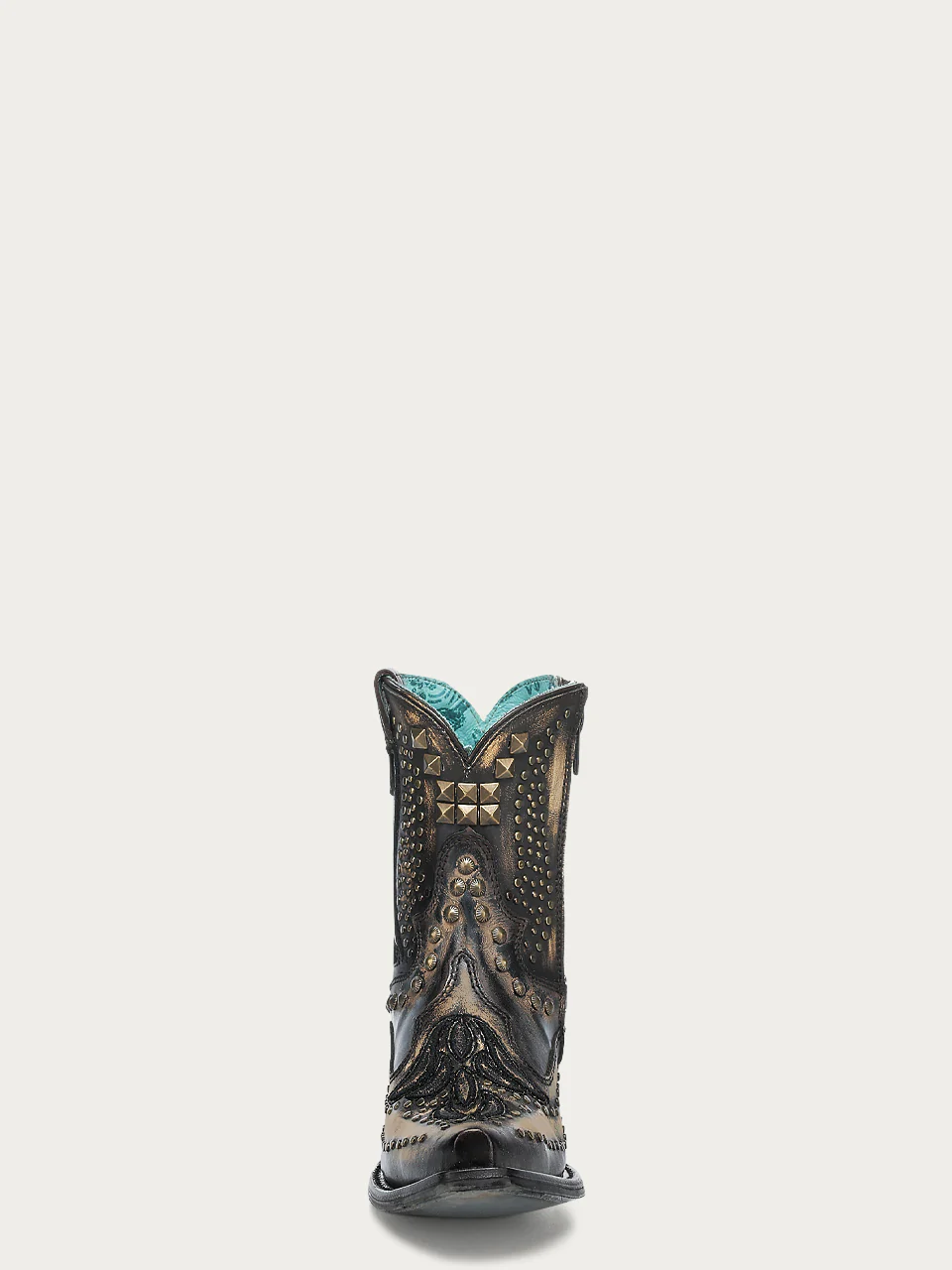 A4829 - WOMEN'S BONE OVERLAY, EMBROIDERY AND STUDS BLACK SNIP TOE ANKLE COWBOY BOOT - Image 3