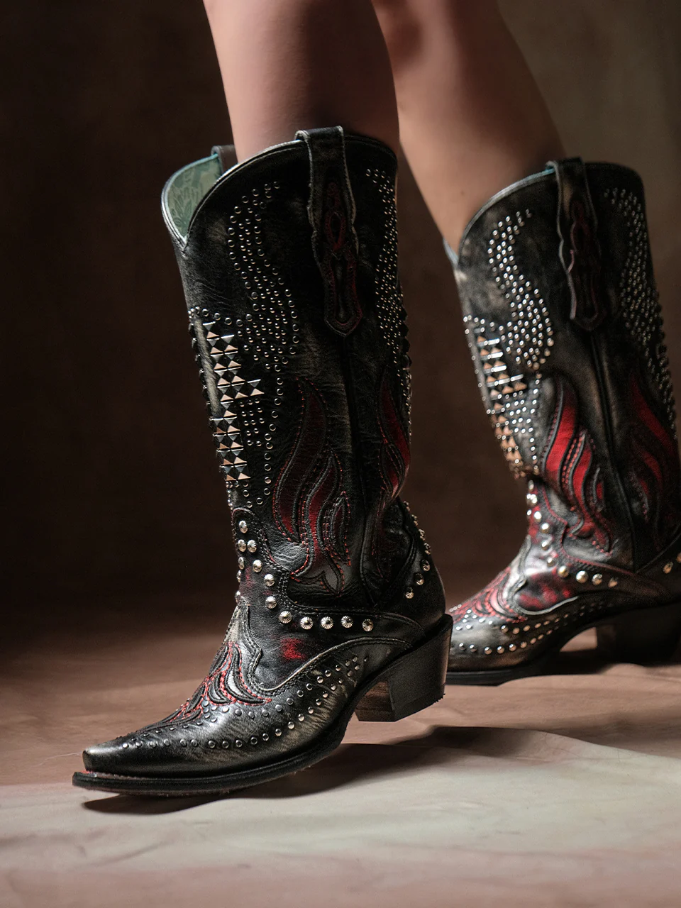 A4833 - WOMEN'S BONE OVERLAY EMBROIDERY AND STUDS BLACK SNIP TOE COWBOY BOOT - Image 2