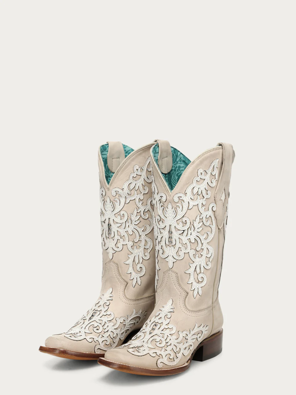 A5071 - WOMEN'S BONE OVERLAY EMBROIDERY AND STUDS SQUARE TOE COWBOY BOOT