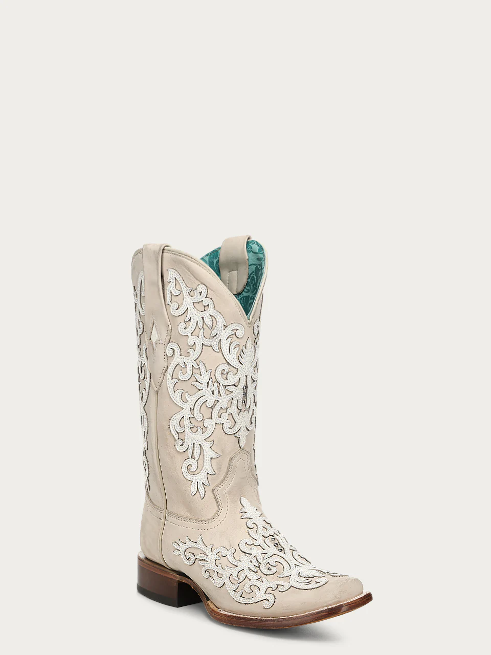 A5071 - WOMEN'S BONE OVERLAY EMBROIDERY AND STUDS SQUARE TOE COWBOY BOOT - Image 3