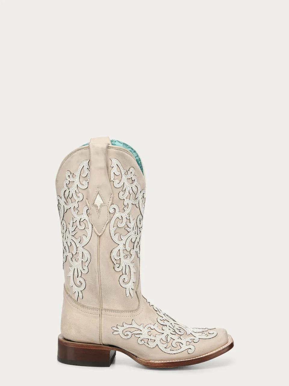 A5071 - WOMEN'S BONE OVERLAY EMBROIDERY AND STUDS SQUARE TOE COWBOY BOOT - Image 4