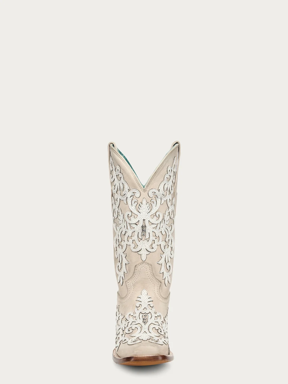 A5071 - WOMEN'S BONE OVERLAY EMBROIDERY AND STUDS SQUARE TOE COWBOY BOOT - Image 6