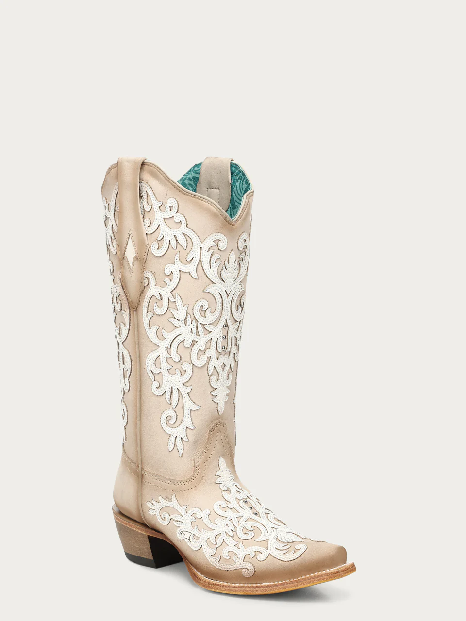 A5070 - WOMEN'S BONE OVERLAY EMBROIDERY AND STUDS WITH NOBUCK FINISH SNIP TOE COWBOY BOOT - Image 3