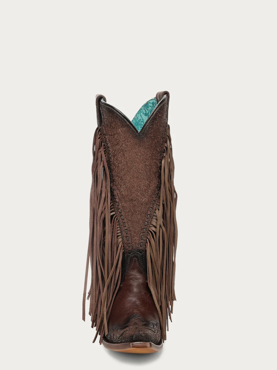 A5023 - WOMEN'S BROWN OVERLAY AND EMBROIDERY LAMB FRINGE WOVEN SNIP TOE COWBOY BOOT - Image 6