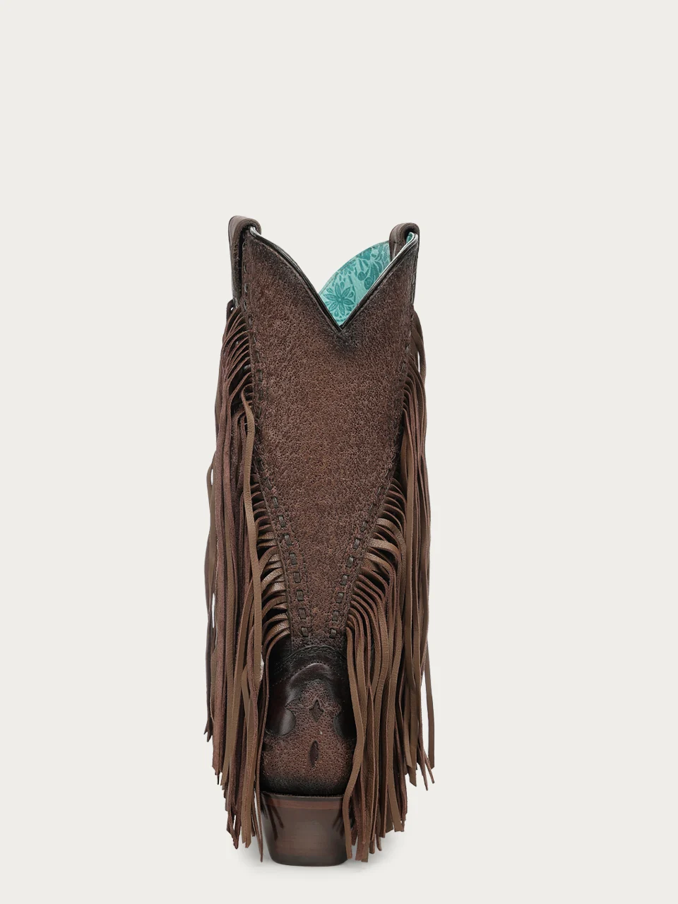 A5023 - WOMEN'S BROWN OVERLAY AND EMBROIDERY LAMB FRINGE WOVEN SNIP TOE COWBOY BOOT - Image 8
