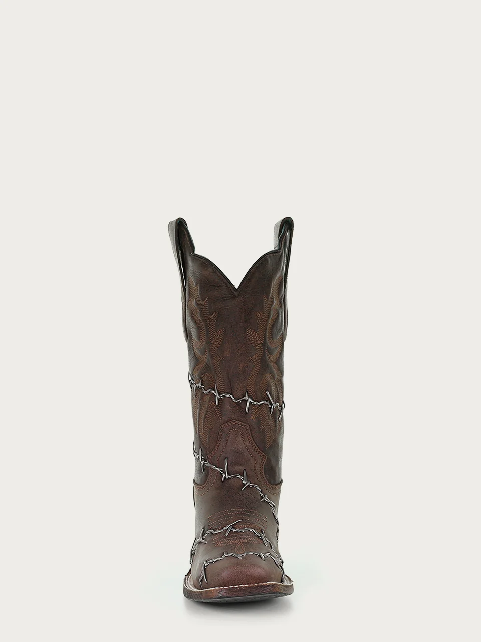 A3815 - WOMEN'S BROWN WOVEN BARBED WIRE SQUARE TOE RODEO COWBOY BOOT - Image 4