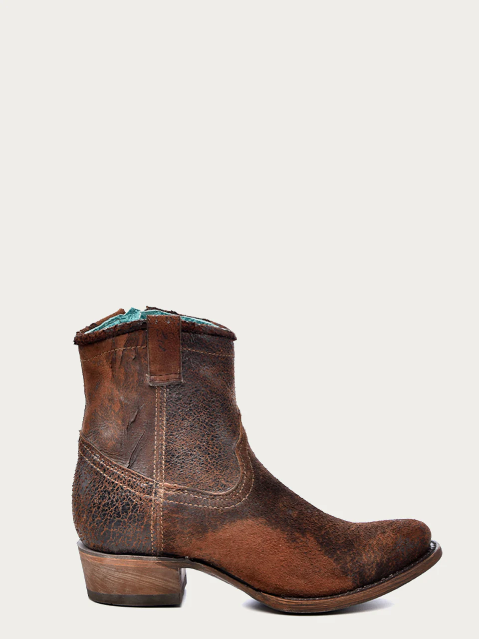 C1064 - WOMEN'S CHOCOLATE TAN LAMB ROUND TOE COWBOY BOOTIE WITH ZIPPER - Image 3