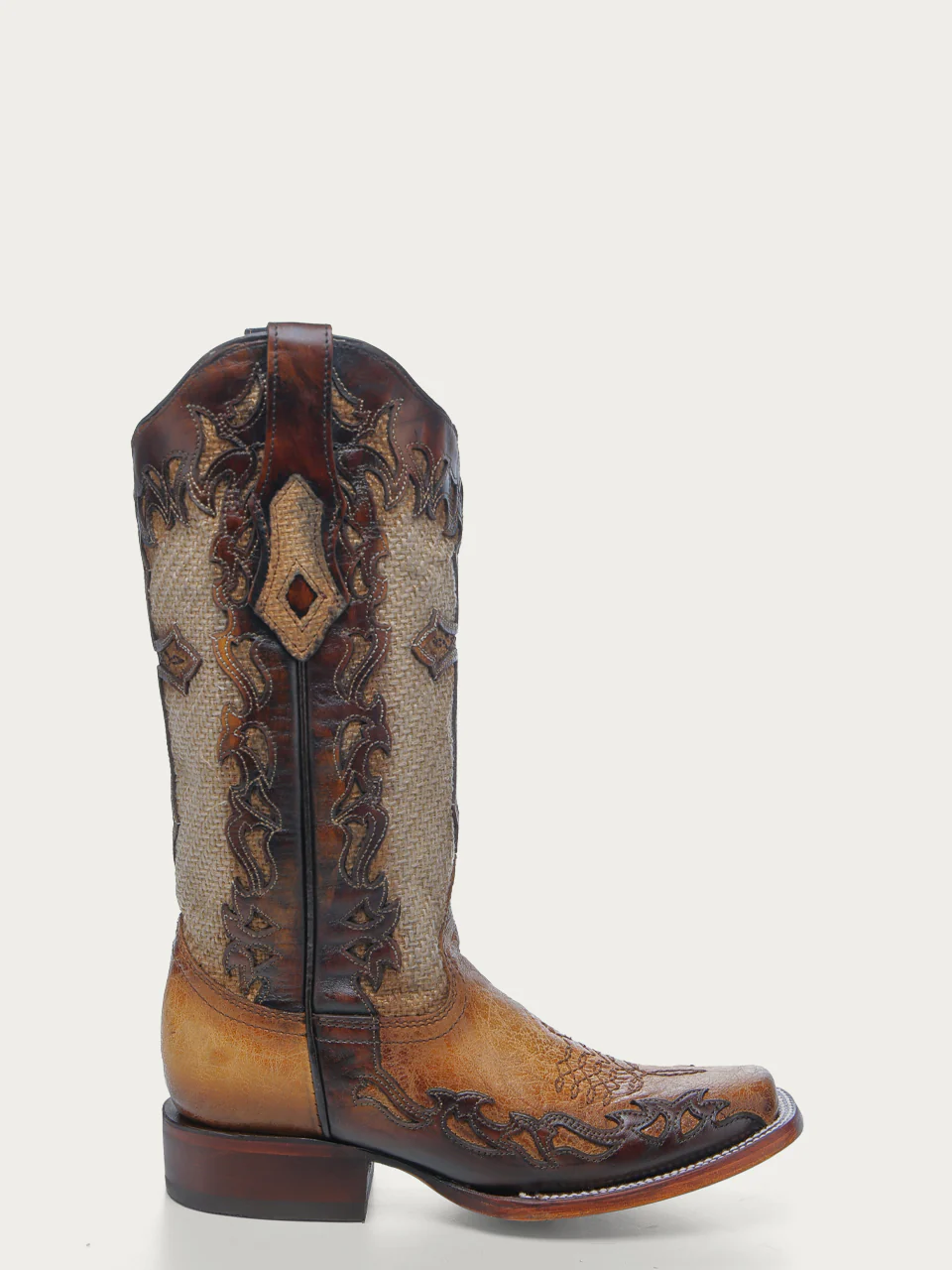A4744 - WOMEN'S CROSS OVERLAY SAND JUTE WIDE SQUARE TOE COWBOY BOOT - Image 3