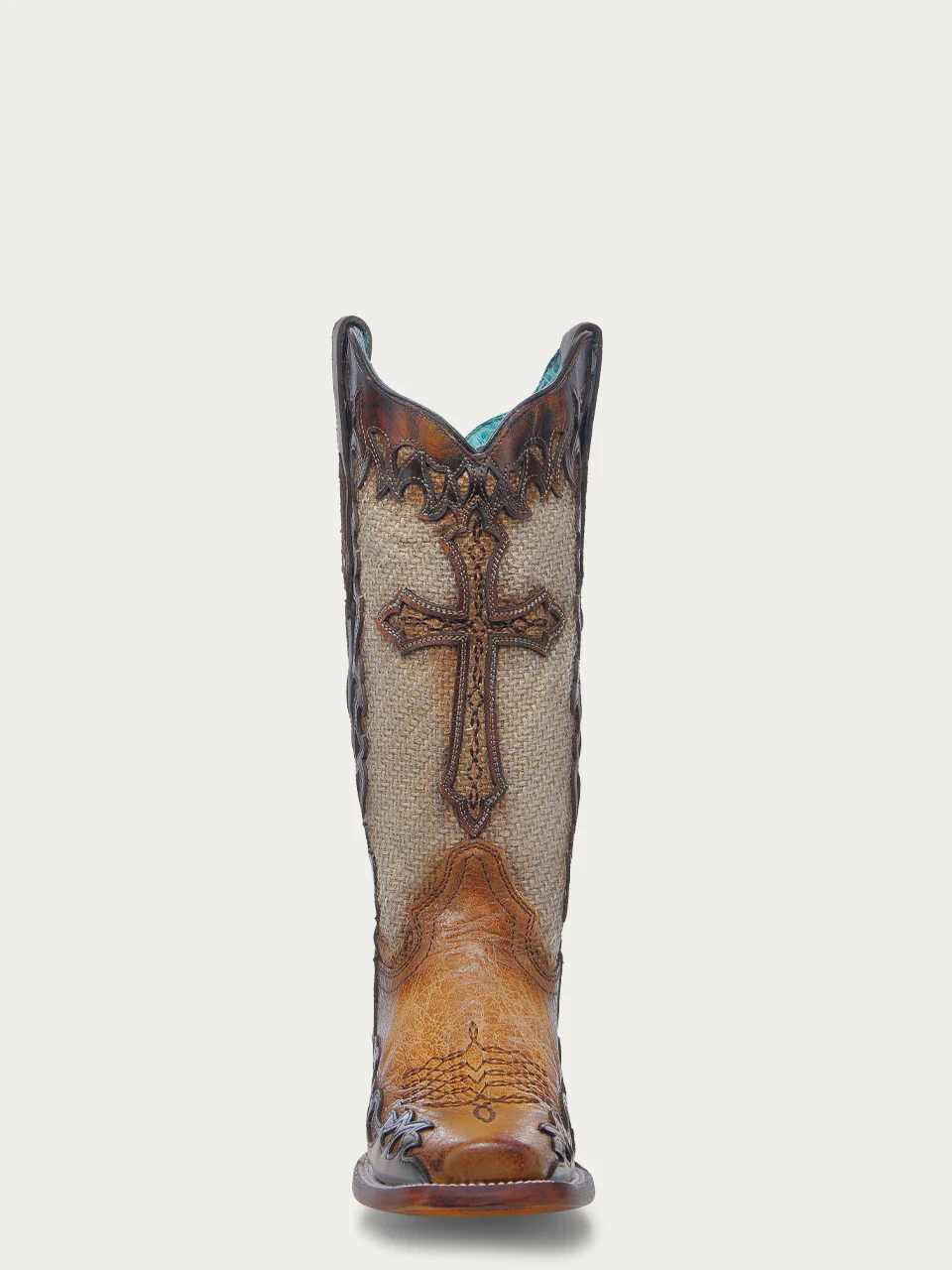 A4744 - WOMEN'S CROSS OVERLAY SAND JUTE WIDE SQUARE TOE COWBOY BOOT - Image 4