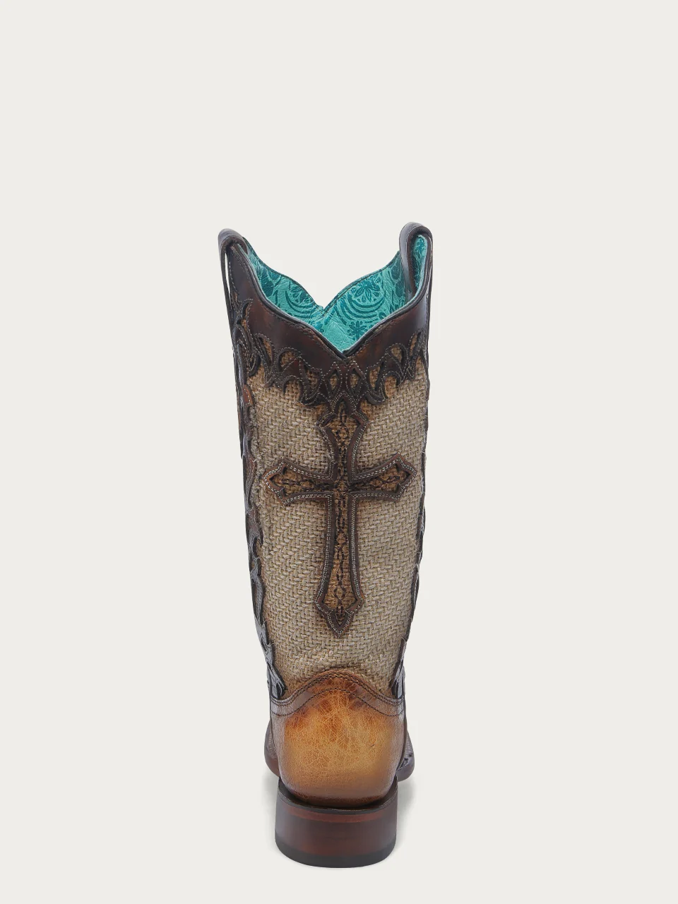 A4744 - WOMEN'S CROSS OVERLAY SAND JUTE WIDE SQUARE TOE COWBOY BOOT - Image 5