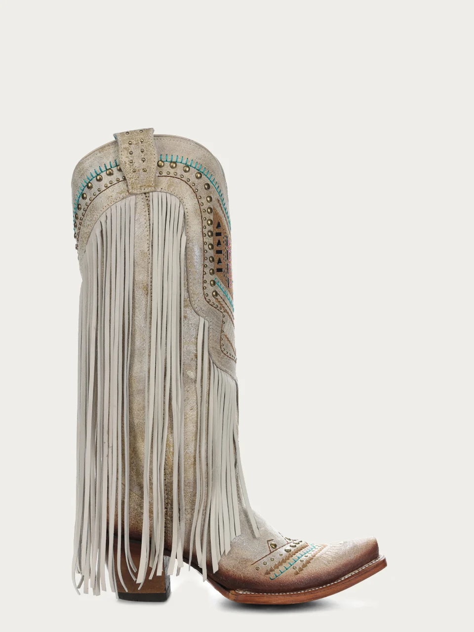 C3424 - WOMEN'S CRYSTALS PATTERN EMBROIDERY AND FRINGE SNIP TOE BROWN COWBOY BOOT - Image 3