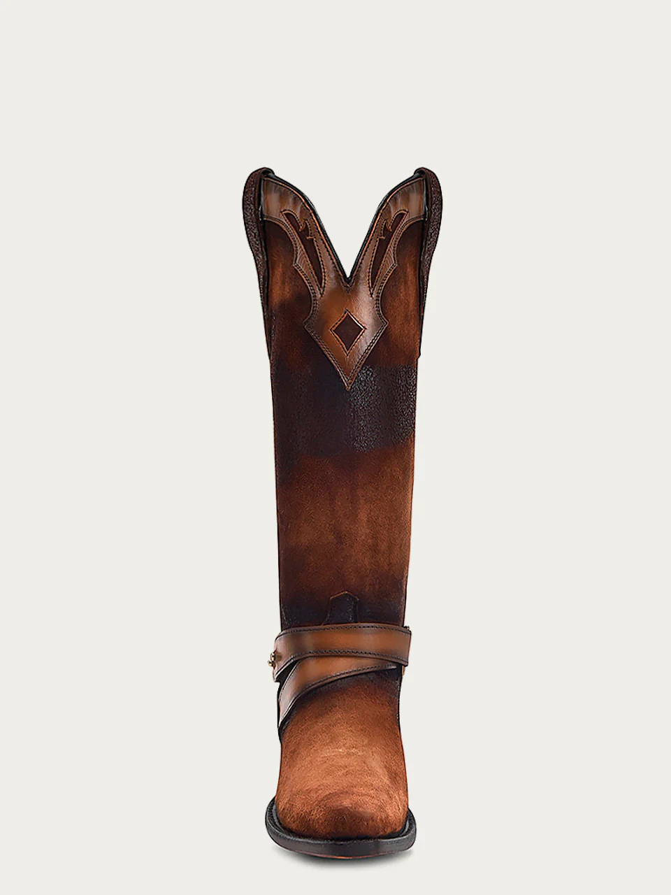 F1369 - WOMEN'S DARK BROWN LAMB EBORIDERY, HARNESS AND OVERLAY SNIP TOE COWBOY BOOT - Image 3