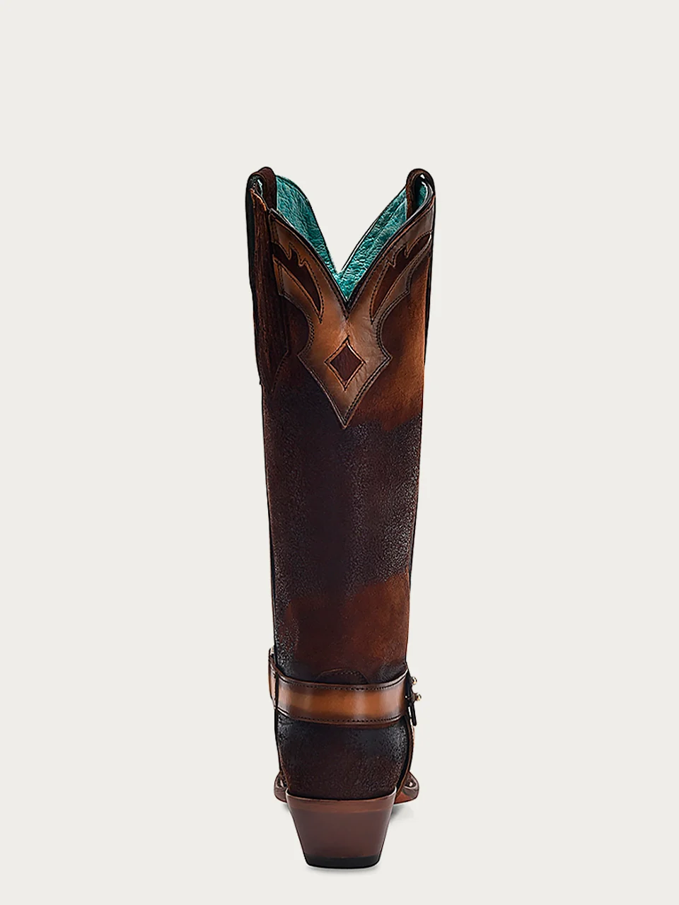F1369 - WOMEN'S DARK BROWN LAMB EBORIDERY, HARNESS AND OVERLAY SNIP TOE COWBOY BOOT - Image 4