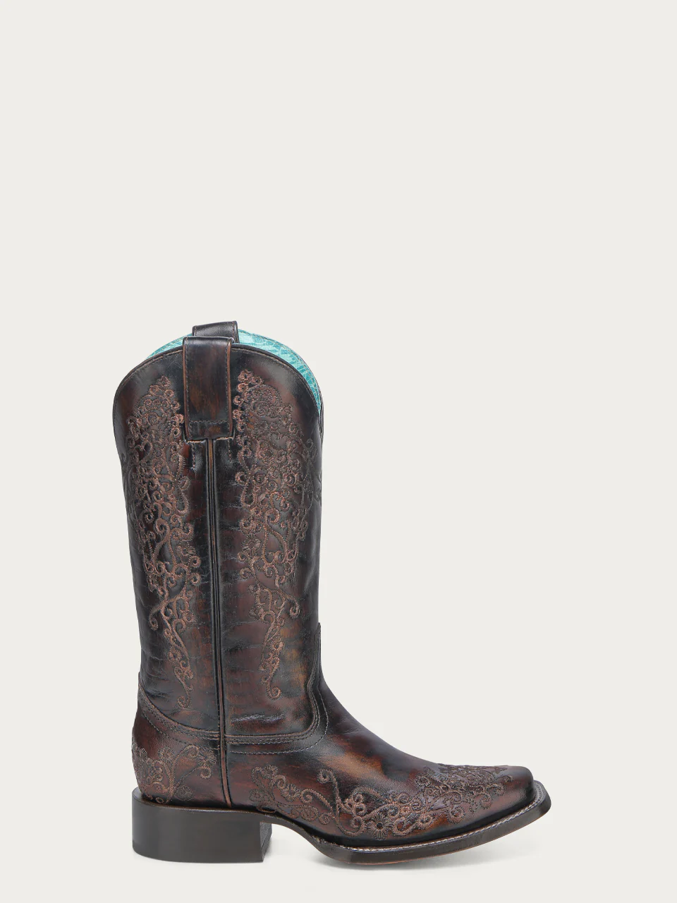 A4806 - WOMEN'S DARK HONEY FLORAL EMBROIDERY SQUARE TOE COWBOY BOOT - Image 3