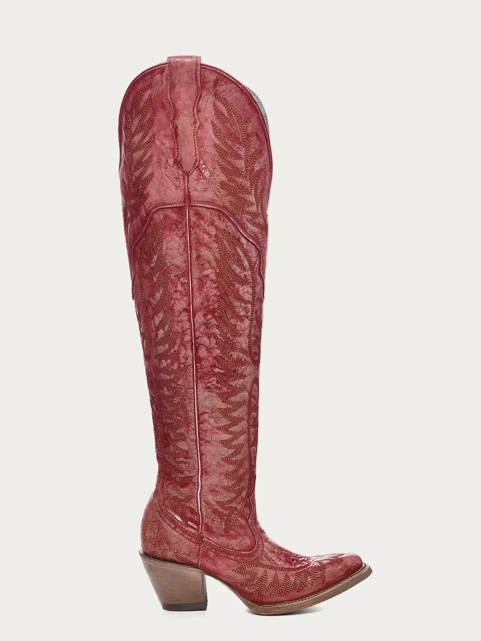 A4212A - WOMEN'S DISTRESSED RED EMBROIDERY TALL TOP J TOE COWBOY BOOT - Image 3