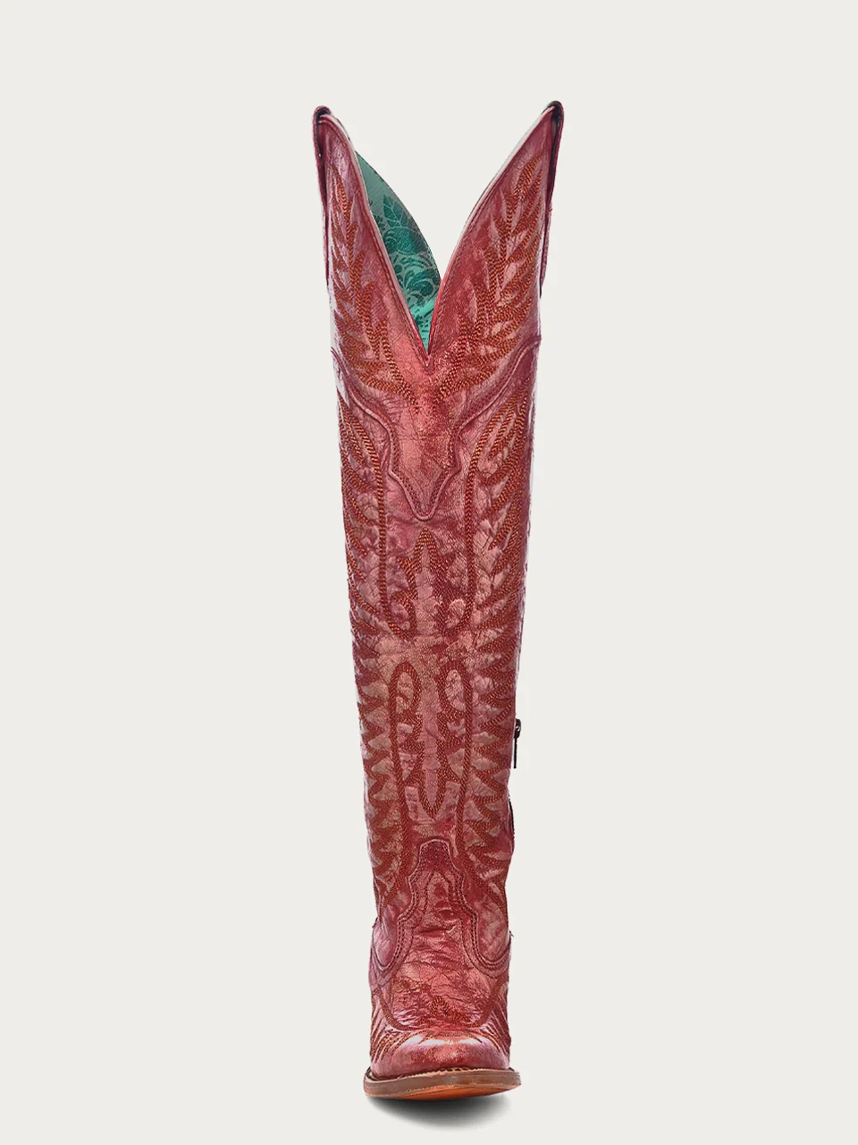 A4212A - WOMEN'S DISTRESSED RED EMBROIDERY TALL TOP J TOE COWBOY BOOT - Image 4